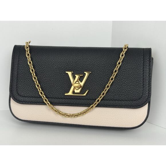 Louis Vuitton Calfskin Lockme Phone Chain Pouch in Vanille and Black B-6 - Picture 1 of 16
